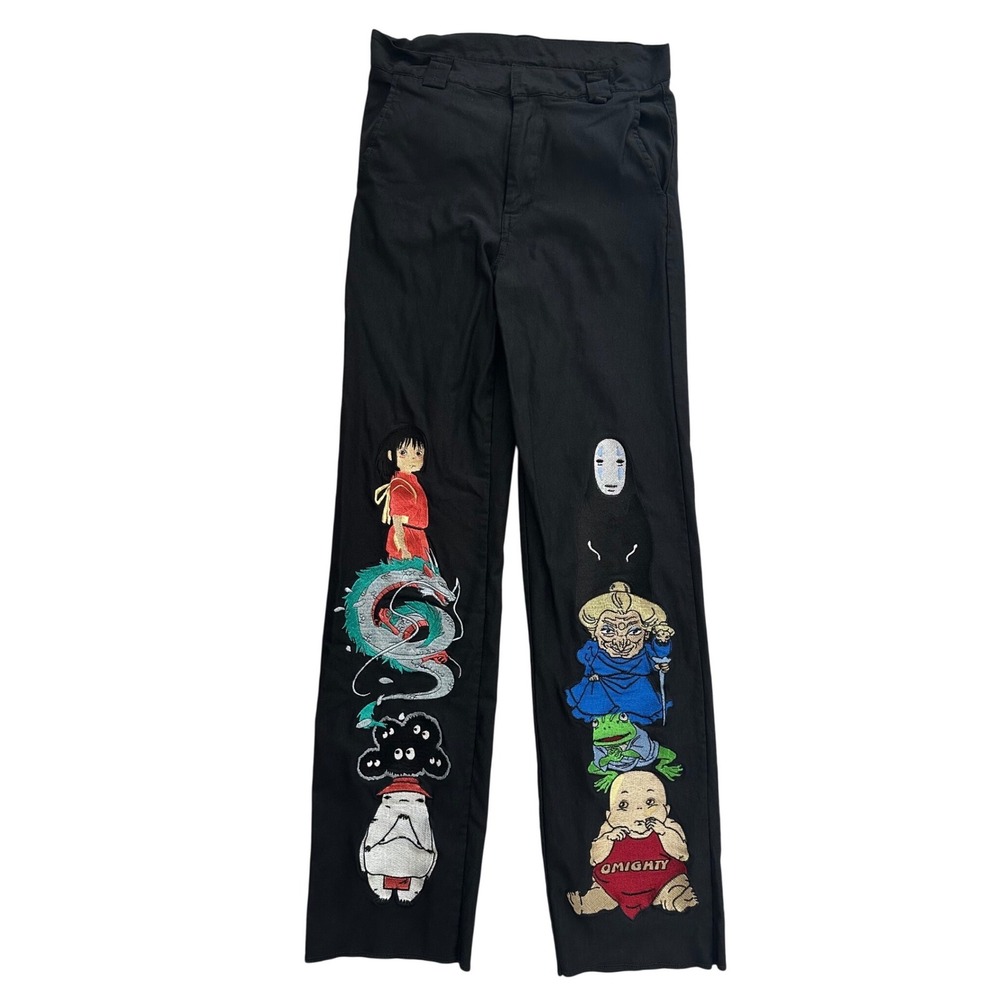 O-Mighty Spirited Away Embroidered Black Trousers Pants Studio Ghibli size Small